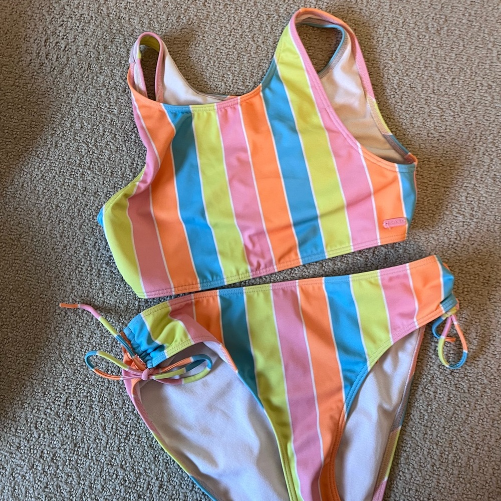 Roxy Vibrant Striped Kids Bikini